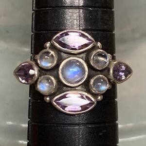 Nicky Butler Ring Size 9 Sterling Silver, Moonstone and Amethyst